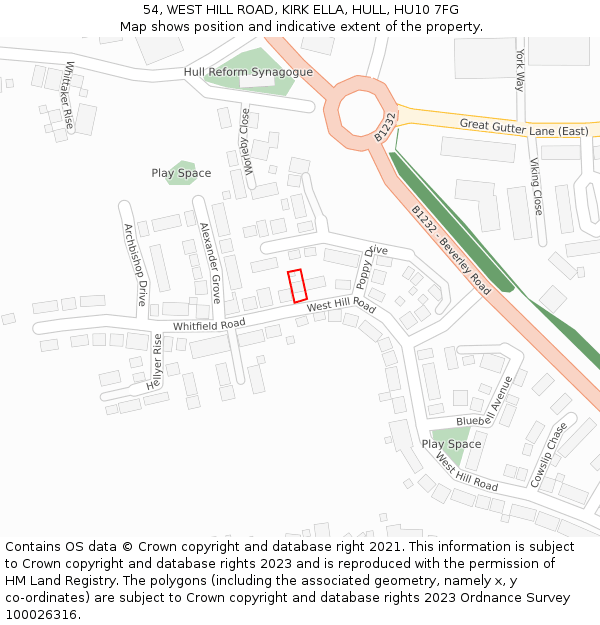 54, WEST HILL ROAD, KIRK ELLA, HULL, HU10 7FG: Location map and indicative extent of plot