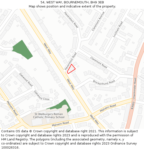 54, WEST WAY, BOURNEMOUTH, BH9 3EB: Location map and indicative extent of plot