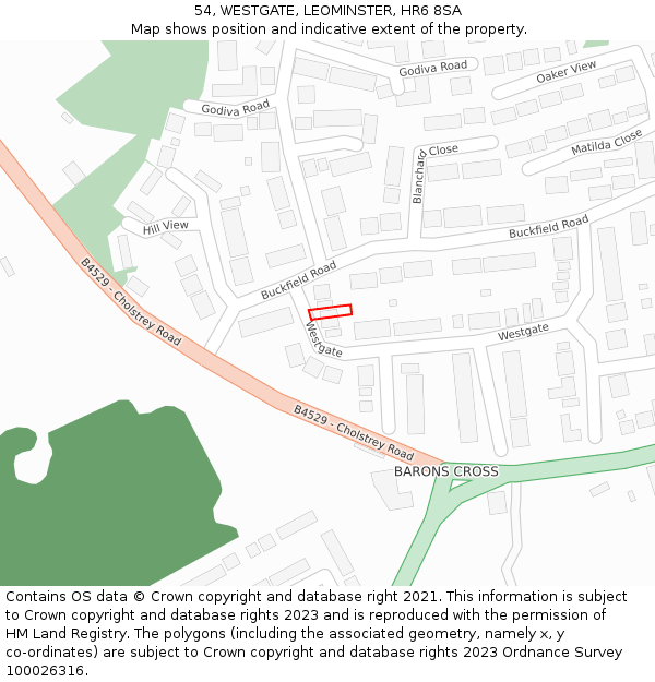 54, WESTGATE, LEOMINSTER, HR6 8SA: Location map and indicative extent of plot