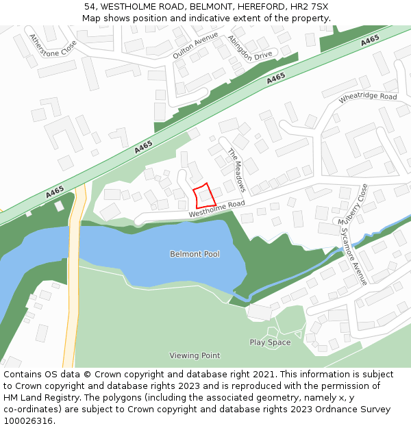 54, WESTHOLME ROAD, BELMONT, HEREFORD, HR2 7SX: Location map and indicative extent of plot