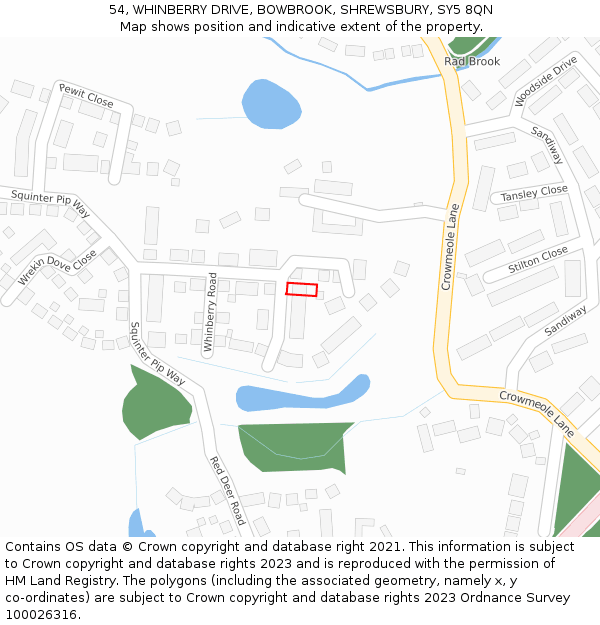 54, WHINBERRY DRIVE, BOWBROOK, SHREWSBURY, SY5 8QN: Location map and indicative extent of plot