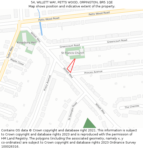 54, WILLETT WAY, PETTS WOOD, ORPINGTON, BR5 1QE: Location map and indicative extent of plot