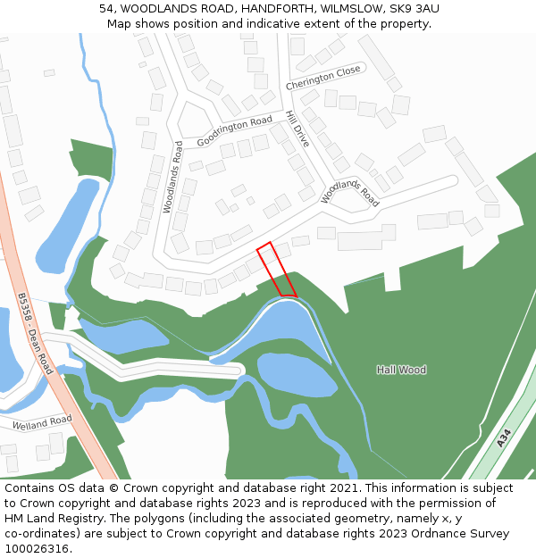 54, WOODLANDS ROAD, HANDFORTH, WILMSLOW, SK9 3AU: Location map and indicative extent of plot