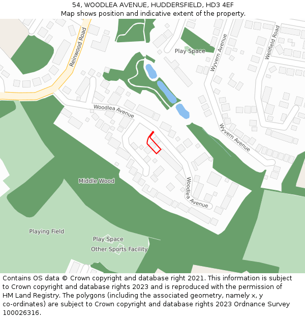 54, WOODLEA AVENUE, HUDDERSFIELD, HD3 4EF: Location map and indicative extent of plot