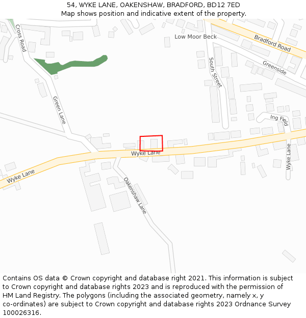 54, WYKE LANE, OAKENSHAW, BRADFORD, BD12 7ED: Location map and indicative extent of plot