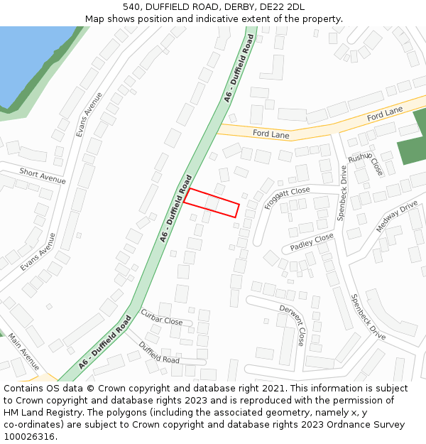 540, DUFFIELD ROAD, DERBY, DE22 2DL: Location map and indicative extent of plot