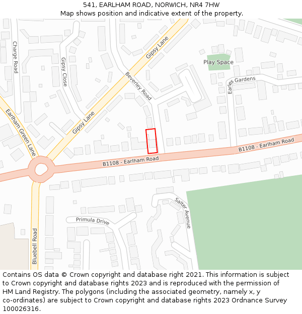 541, EARLHAM ROAD, NORWICH, NR4 7HW: Location map and indicative extent of plot