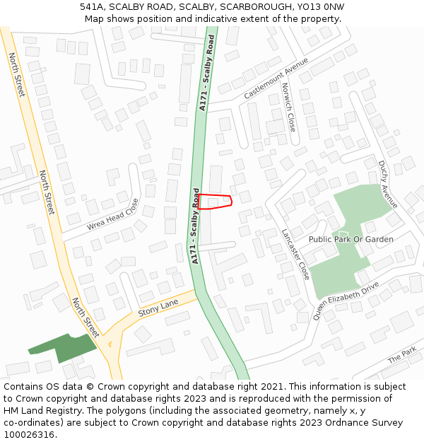 541A, SCALBY ROAD, SCALBY, SCARBOROUGH, YO13 0NW: Location map and indicative extent of plot