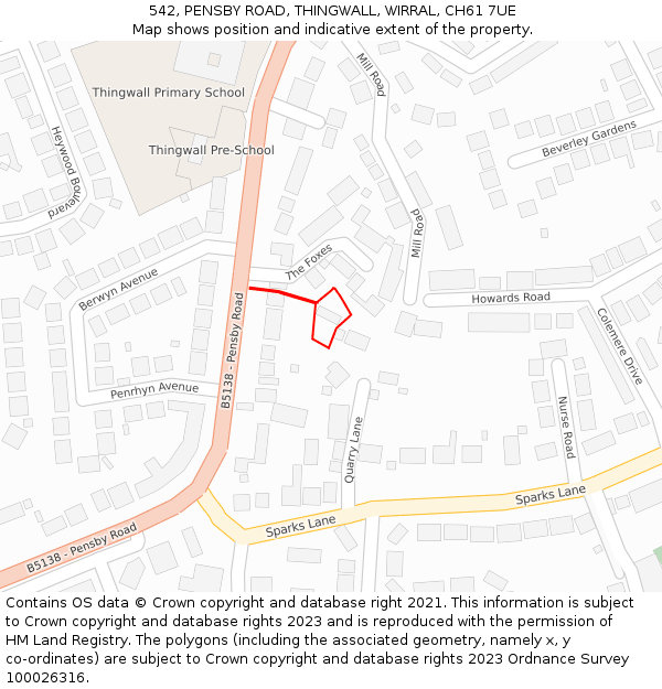 542, PENSBY ROAD, THINGWALL, WIRRAL, CH61 7UE: Location map and indicative extent of plot