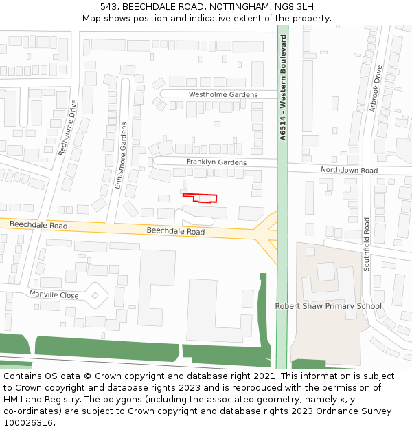 543, BEECHDALE ROAD, NOTTINGHAM, NG8 3LH: Location map and indicative extent of plot