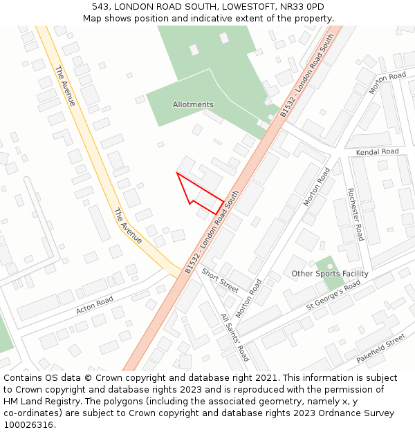 543, LONDON ROAD SOUTH, LOWESTOFT, NR33 0PD: Location map and indicative extent of plot