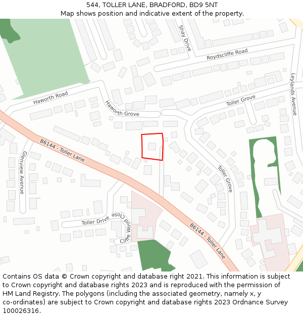 544, TOLLER LANE, BRADFORD, BD9 5NT: Location map and indicative extent of plot