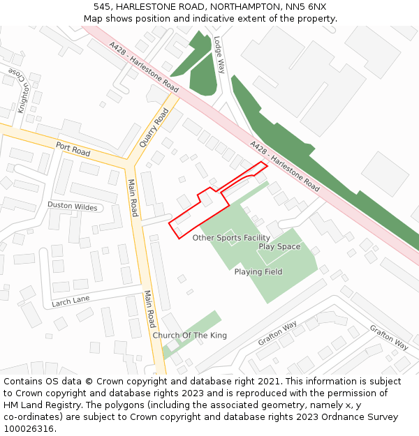 545, HARLESTONE ROAD, NORTHAMPTON, NN5 6NX: Location map and indicative extent of plot