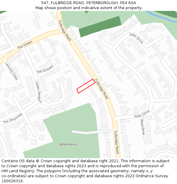 547, FULBRIDGE ROAD, PETERBOROUGH, PE4 6SA: Location map and indicative extent of plot