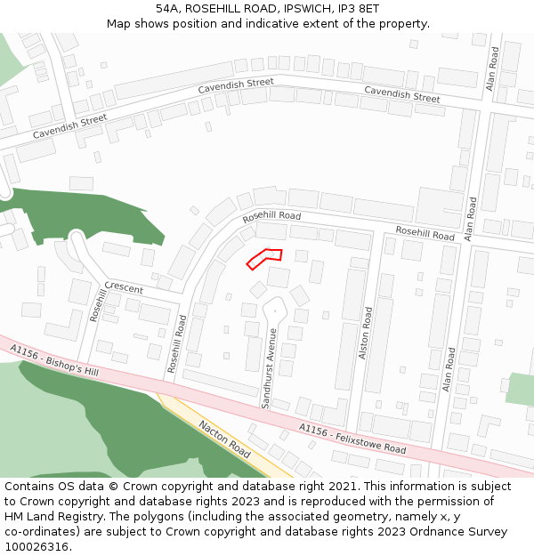 54A, ROSEHILL ROAD, IPSWICH, IP3 8ET: Location map and indicative extent of plot