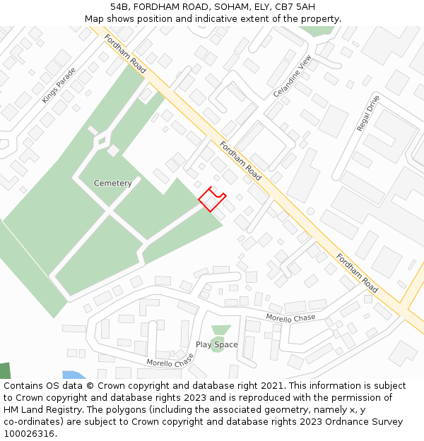 54B, FORDHAM ROAD, SOHAM, ELY, CB7 5AH: Location map and indicative extent of plot