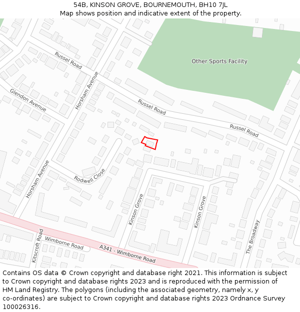 54B, KINSON GROVE, BOURNEMOUTH, BH10 7JL: Location map and indicative extent of plot
