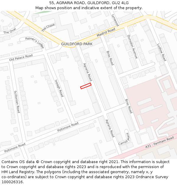 55, AGRARIA ROAD, GUILDFORD, GU2 4LG: Location map and indicative extent of plot