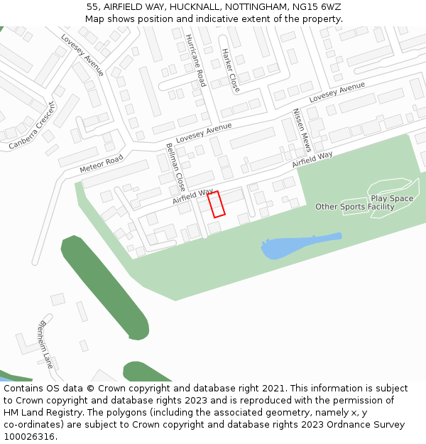55, AIRFIELD WAY, HUCKNALL, NOTTINGHAM, NG15 6WZ: Location map and indicative extent of plot