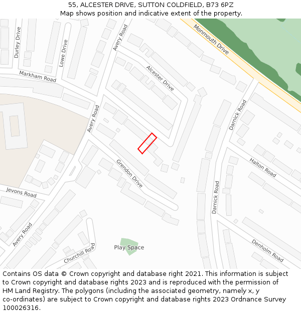 55, ALCESTER DRIVE, SUTTON COLDFIELD, B73 6PZ: Location map and indicative extent of plot