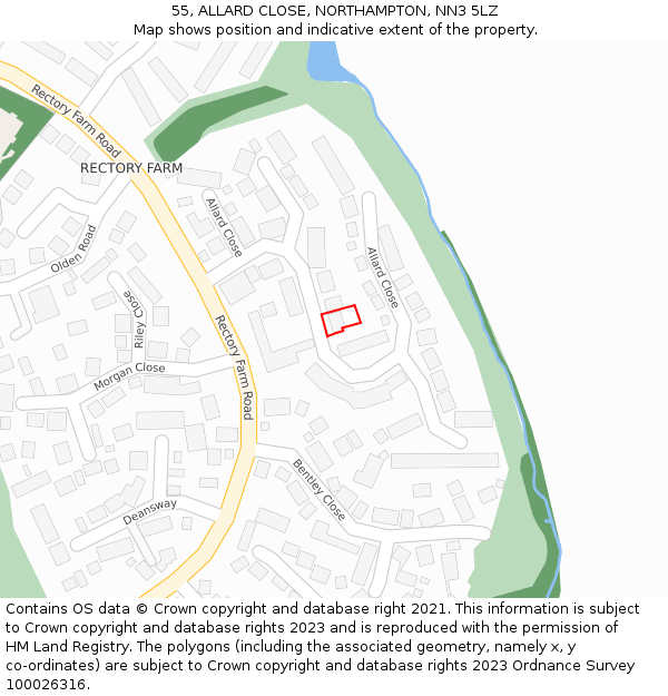 55, ALLARD CLOSE, NORTHAMPTON, NN3 5LZ: Location map and indicative extent of plot