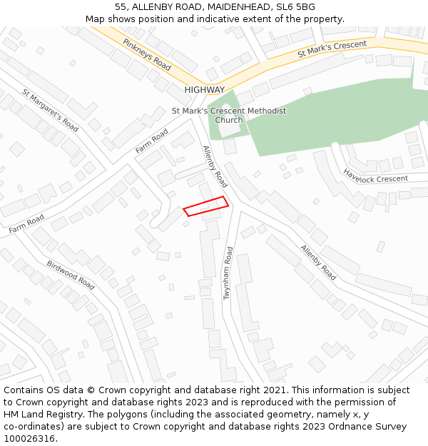 55, ALLENBY ROAD, MAIDENHEAD, SL6 5BG: Location map and indicative extent of plot