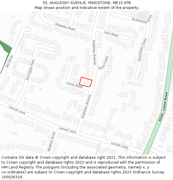 55, ANGLESEY AVENUE, MAIDSTONE, ME15 9TB: Location map and indicative extent of plot