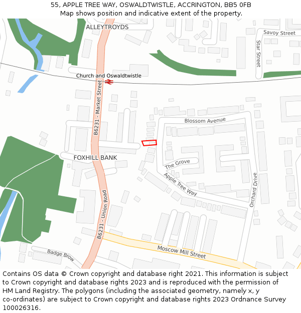 55, APPLE TREE WAY, OSWALDTWISTLE, ACCRINGTON, BB5 0FB: Location map and indicative extent of plot