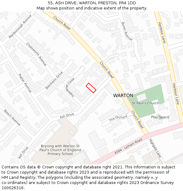 55, ASH DRIVE, WARTON, PRESTON, PR4 1DD: Location map and indicative extent of plot