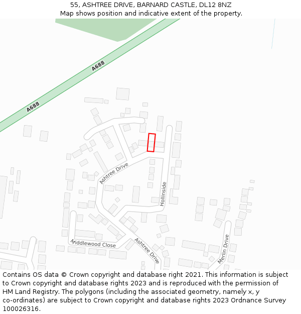 55, ASHTREE DRIVE, BARNARD CASTLE, DL12 8NZ: Location map and indicative extent of plot