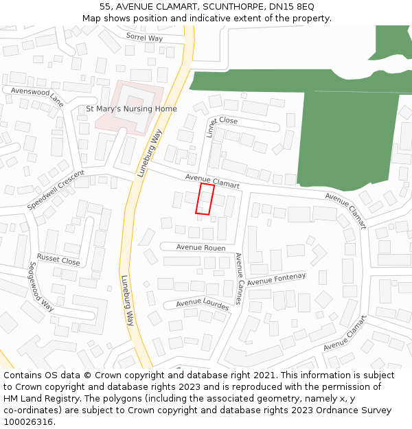 55, AVENUE CLAMART, SCUNTHORPE, DN15 8EQ: Location map and indicative extent of plot