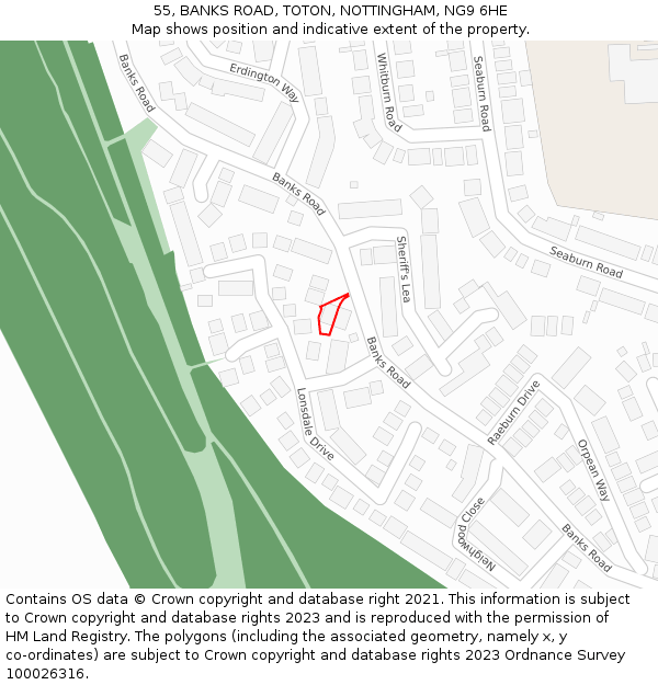 55, BANKS ROAD, TOTON, NOTTINGHAM, NG9 6HE: Location map and indicative extent of plot