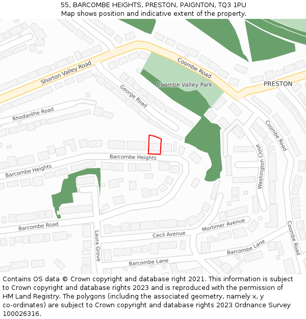 55, BARCOMBE HEIGHTS, PRESTON, PAIGNTON, TQ3 1PU: Location map and indicative extent of plot
