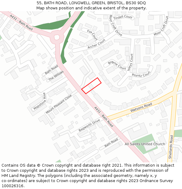 55, BATH ROAD, LONGWELL GREEN, BRISTOL, BS30 9DQ: Location map and indicative extent of plot