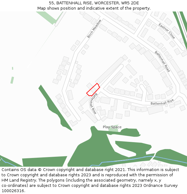 55, BATTENHALL RISE, WORCESTER, WR5 2DE: Location map and indicative extent of plot