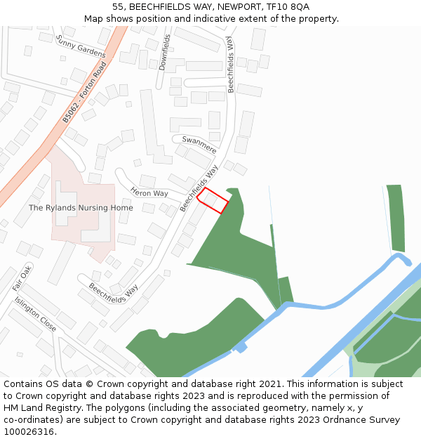 55, BEECHFIELDS WAY, NEWPORT, TF10 8QA: Location map and indicative extent of plot