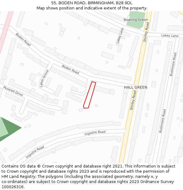55, BODEN ROAD, BIRMINGHAM, B28 9DL: Location map and indicative extent of plot