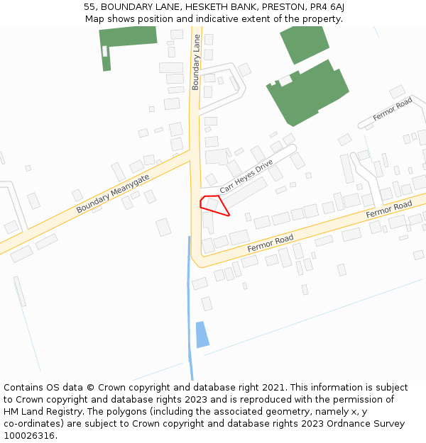 55, BOUNDARY LANE, HESKETH BANK, PRESTON, PR4 6AJ: Location map and indicative extent of plot