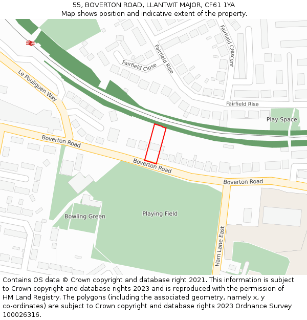 55, BOVERTON ROAD, LLANTWIT MAJOR, CF61 1YA: Location map and indicative extent of plot