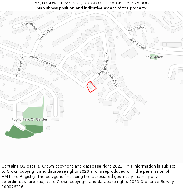 55, BRADWELL AVENUE, DODWORTH, BARNSLEY, S75 3QU: Location map and indicative extent of plot