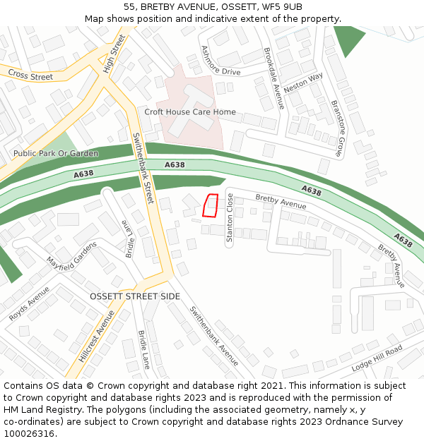 55, BRETBY AVENUE, OSSETT, WF5 9UB: Location map and indicative extent of plot