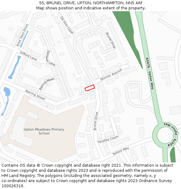 55, BRUNEL DRIVE, UPTON, NORTHAMPTON, NN5 4AF: Location map and indicative extent of plot