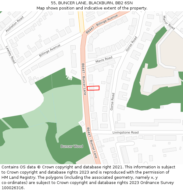 55, BUNCER LANE, BLACKBURN, BB2 6SN: Location map and indicative extent of plot