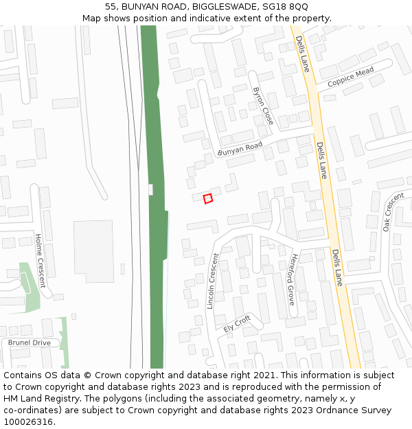 55, BUNYAN ROAD, BIGGLESWADE, SG18 8QQ: Location map and indicative extent of plot