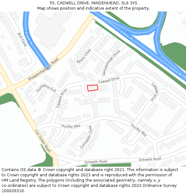 55, CADWELL DRIVE, MAIDENHEAD, SL6 3YS: Location map and indicative extent of plot