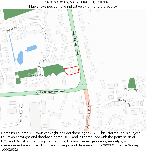 55, CAISTOR ROAD, MARKET RASEN, LN8 3JA: Location map and indicative extent of plot