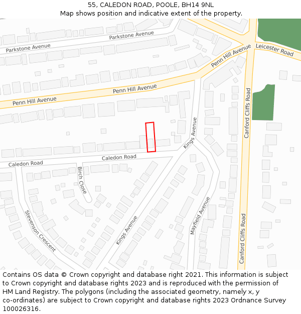 55, CALEDON ROAD, POOLE, BH14 9NL: Location map and indicative extent of plot