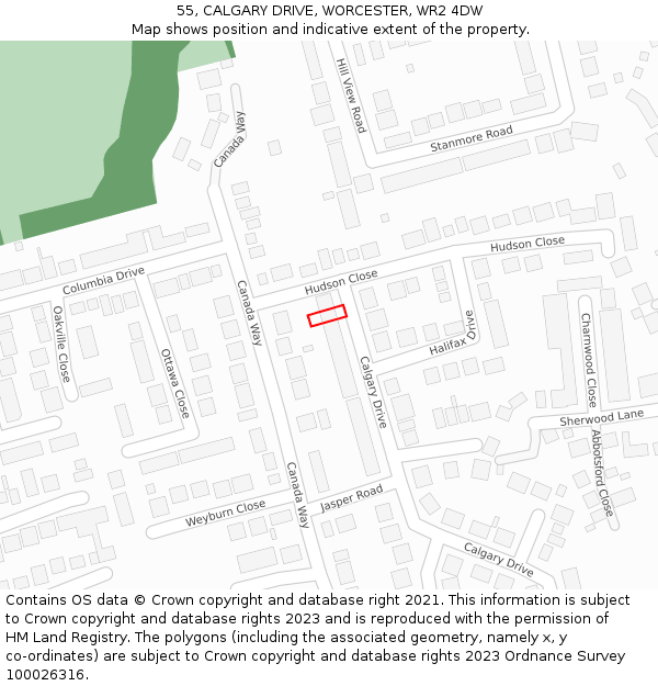 55, CALGARY DRIVE, WORCESTER, WR2 4DW: Location map and indicative extent of plot