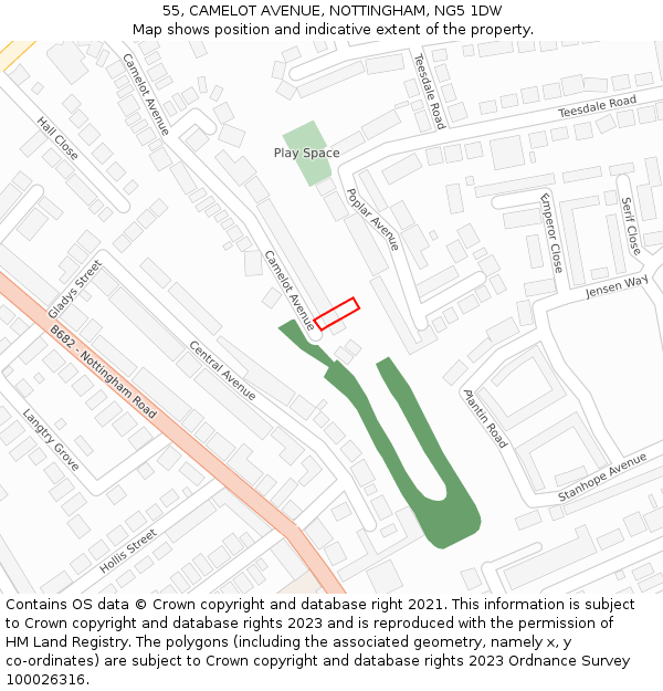 55, CAMELOT AVENUE, NOTTINGHAM, NG5 1DW: Location map and indicative extent of plot