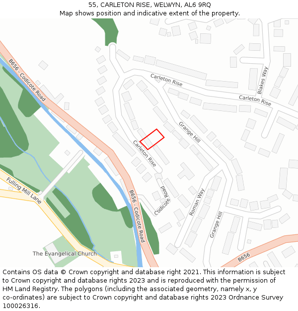 55, CARLETON RISE, WELWYN, AL6 9RQ: Location map and indicative extent of plot